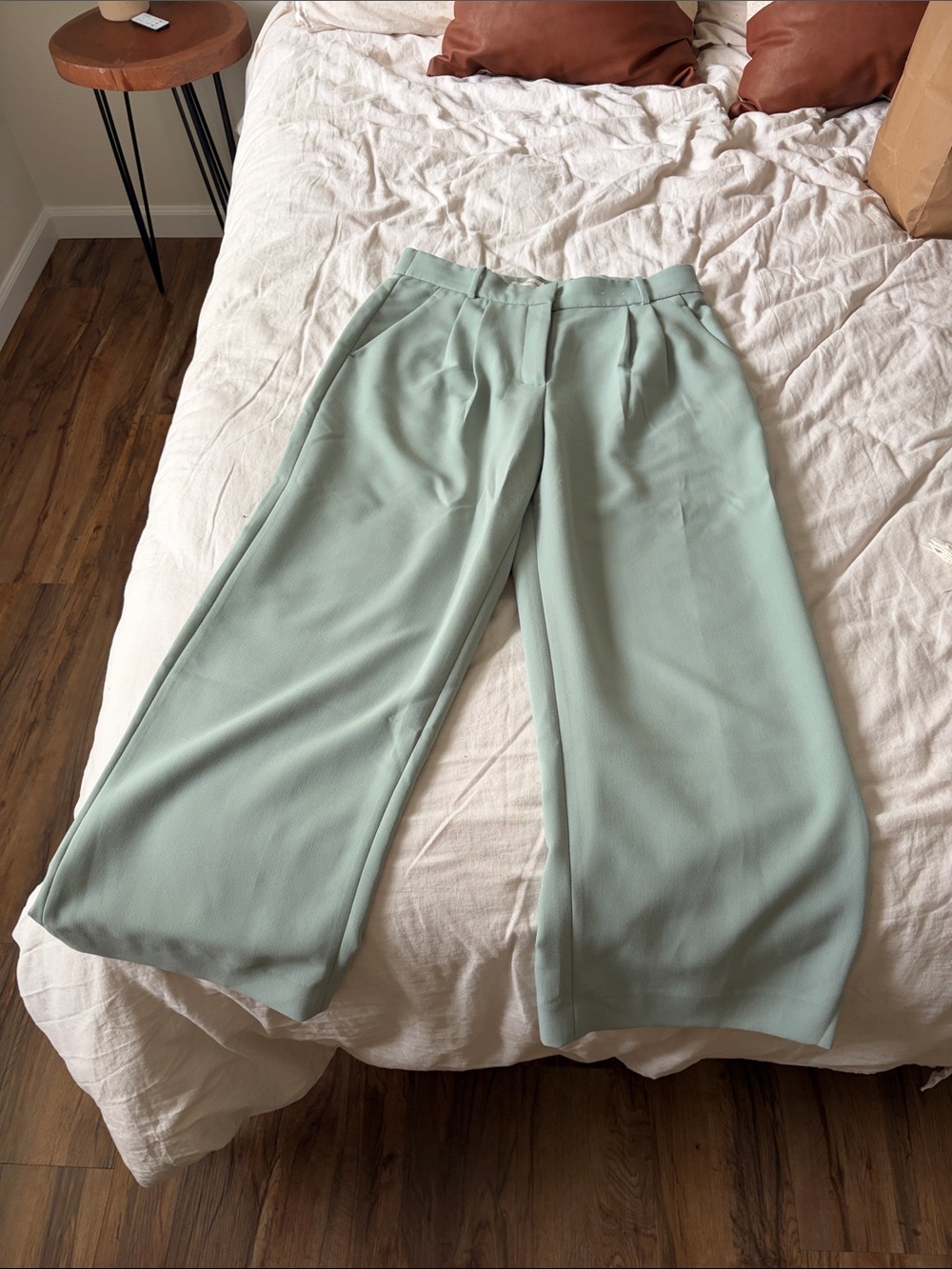 Abercrombie & Fitch Wide-Leg Pleated Pants in Mint Green